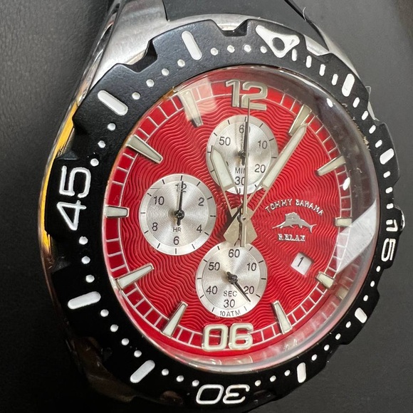 Tommy Bahama RLX1006 BEACH CRUISER Chronograph Red Black Polyurethane StrapWatch - Picture 3 of 11